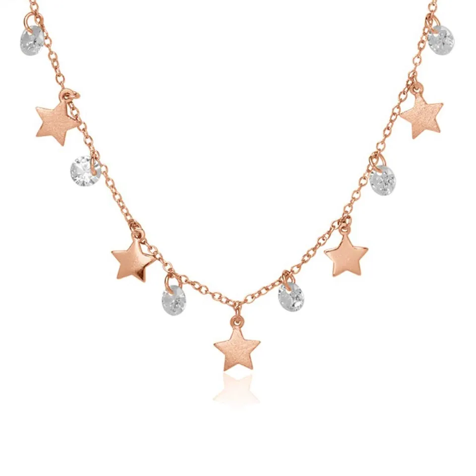 JEWLIX Sterne Kette 925 Silber Zirkonia Rosé Halskette