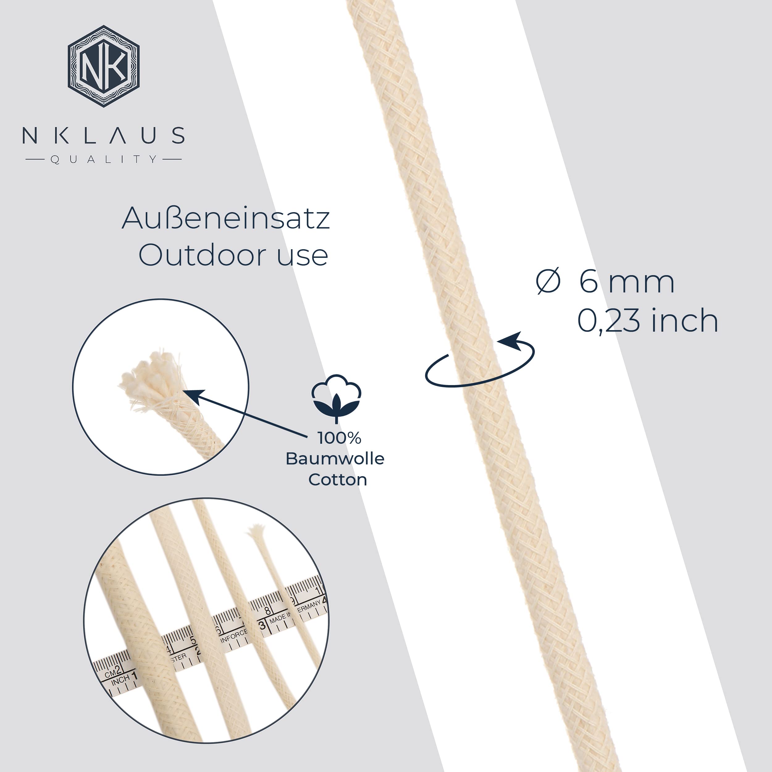 NKlaus Wicks Runddocht 6mm Baumwolldocht 5 Meter Fackel
