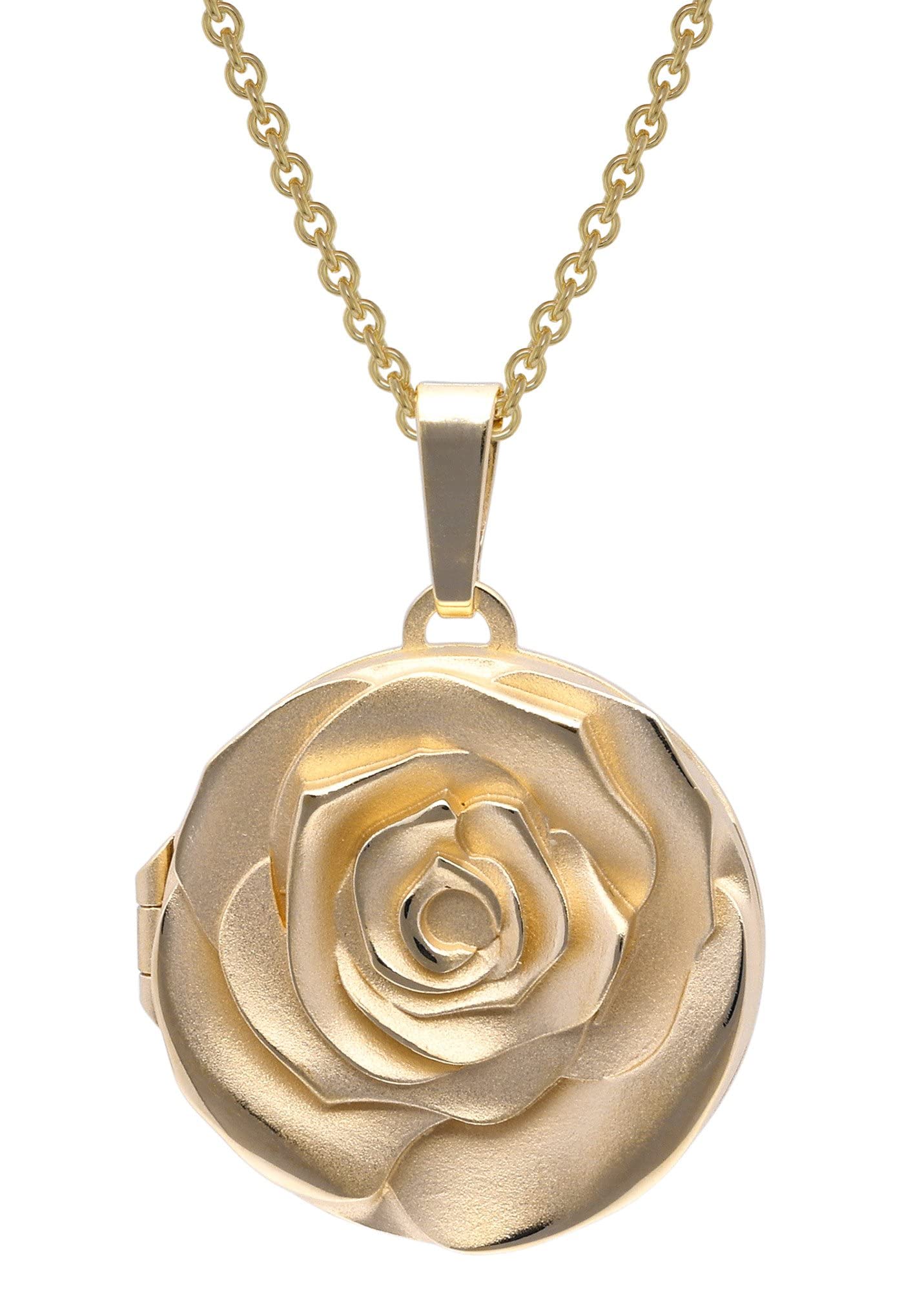trendor 15068 Rosen-Medaillon Halskette Gold auf Silber 45 cm