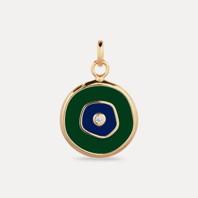 Stilnest Pendants Evil Eye Anhänger Weißer Saphir Dunkelgrün