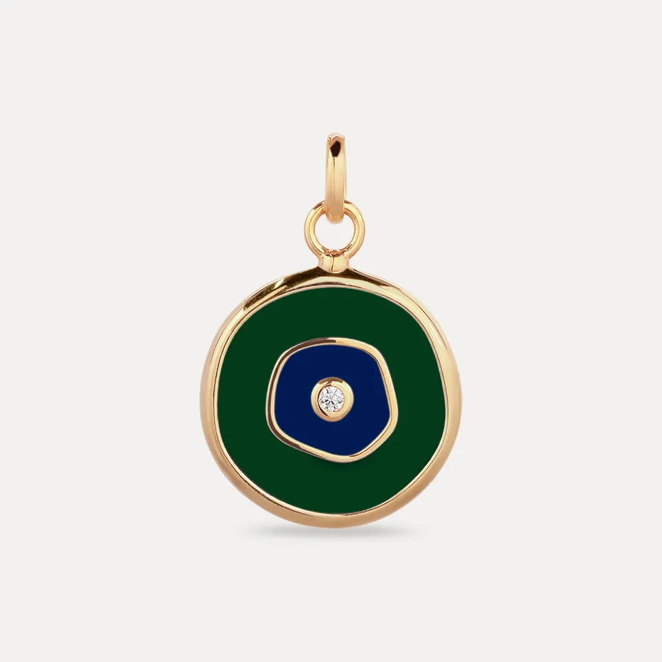 Stilnest Pendants Evil Eye Anhänger Weißer Saphir Dunkelgrün