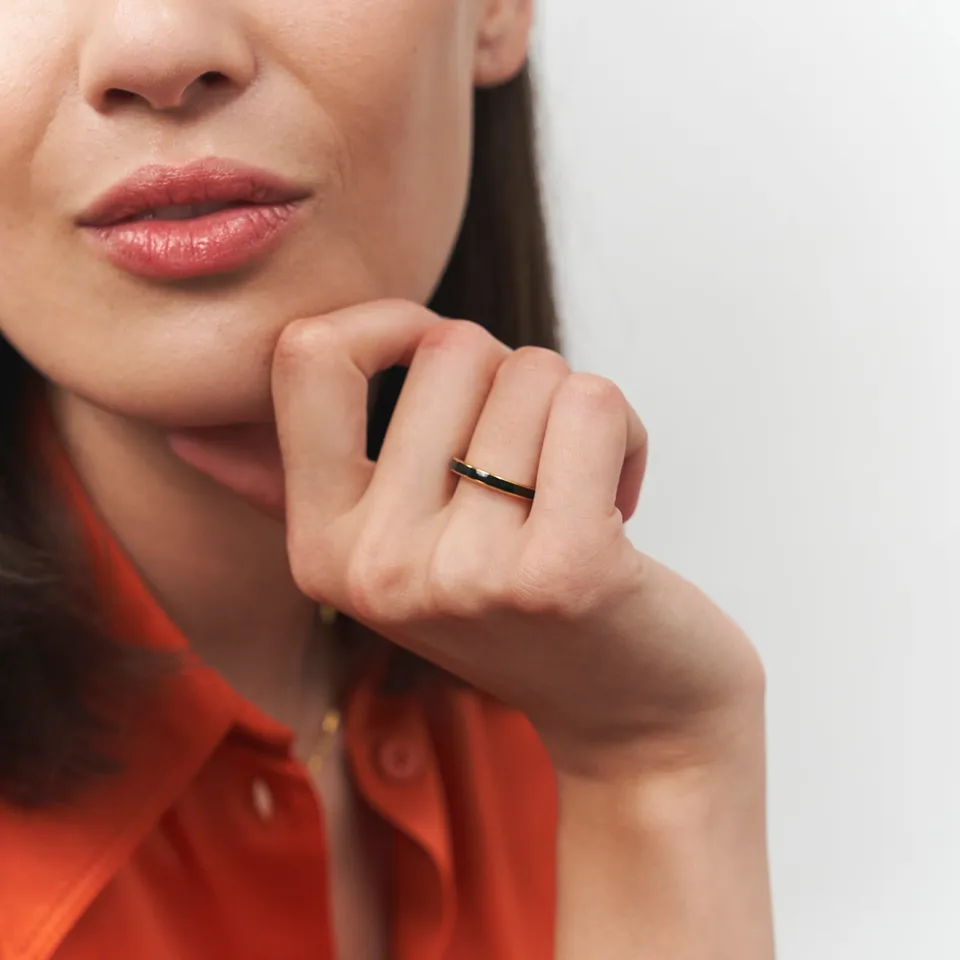 Stilnest Schwarz Enamel Ring 24k Gold Vermeil 52