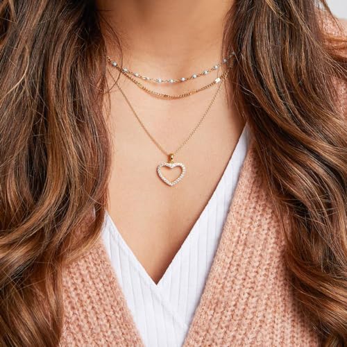 JEWLIX Layerkette Halskette Edelstahl Gold hellblau Emaille
