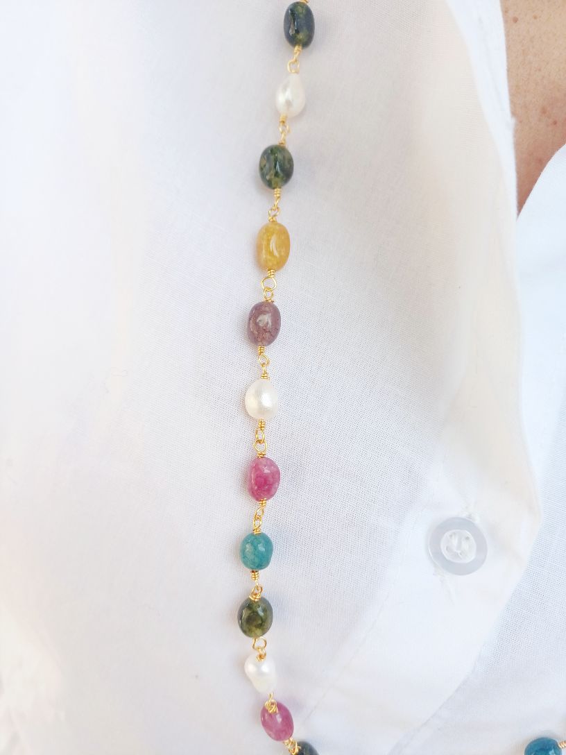 Alevá Bijoux Collane Rosario Halskette Jade Flussperlen
