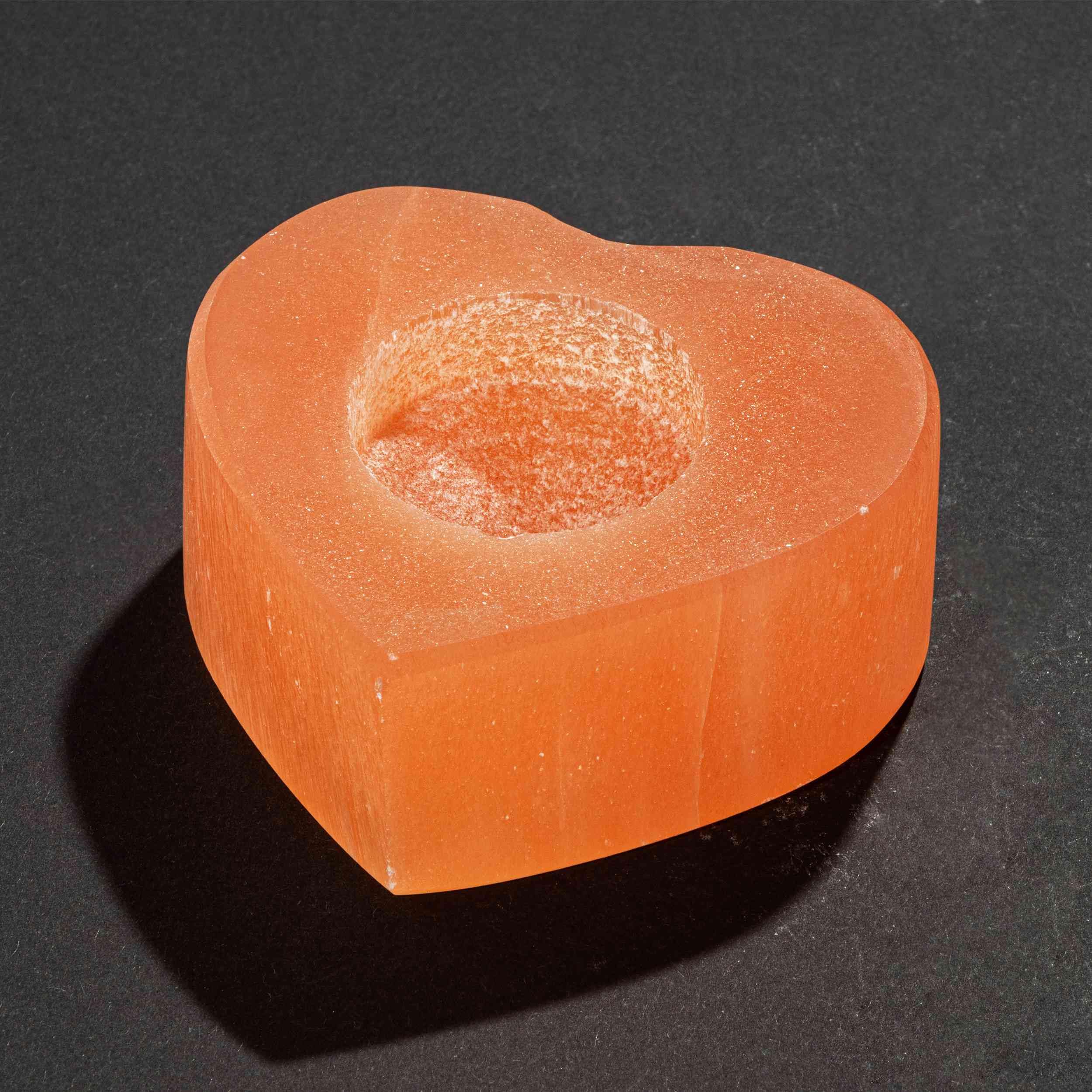 NKlaus HEALING CRYSTALS Pfirsich-Selenit Herz-Teelichthalter 9cm