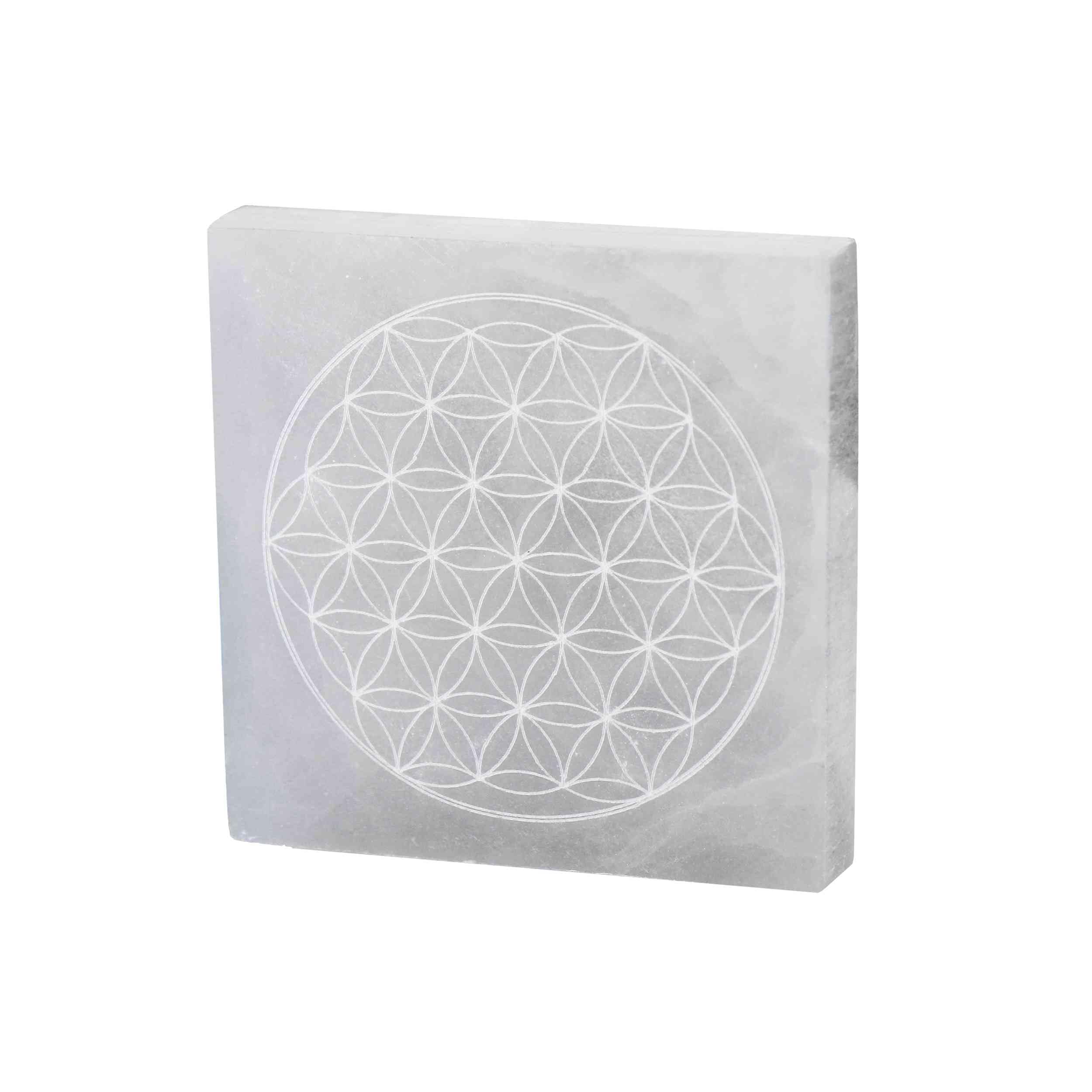NKlaus Healing Crystals Selenit Ladeplatte Blume des Lebens