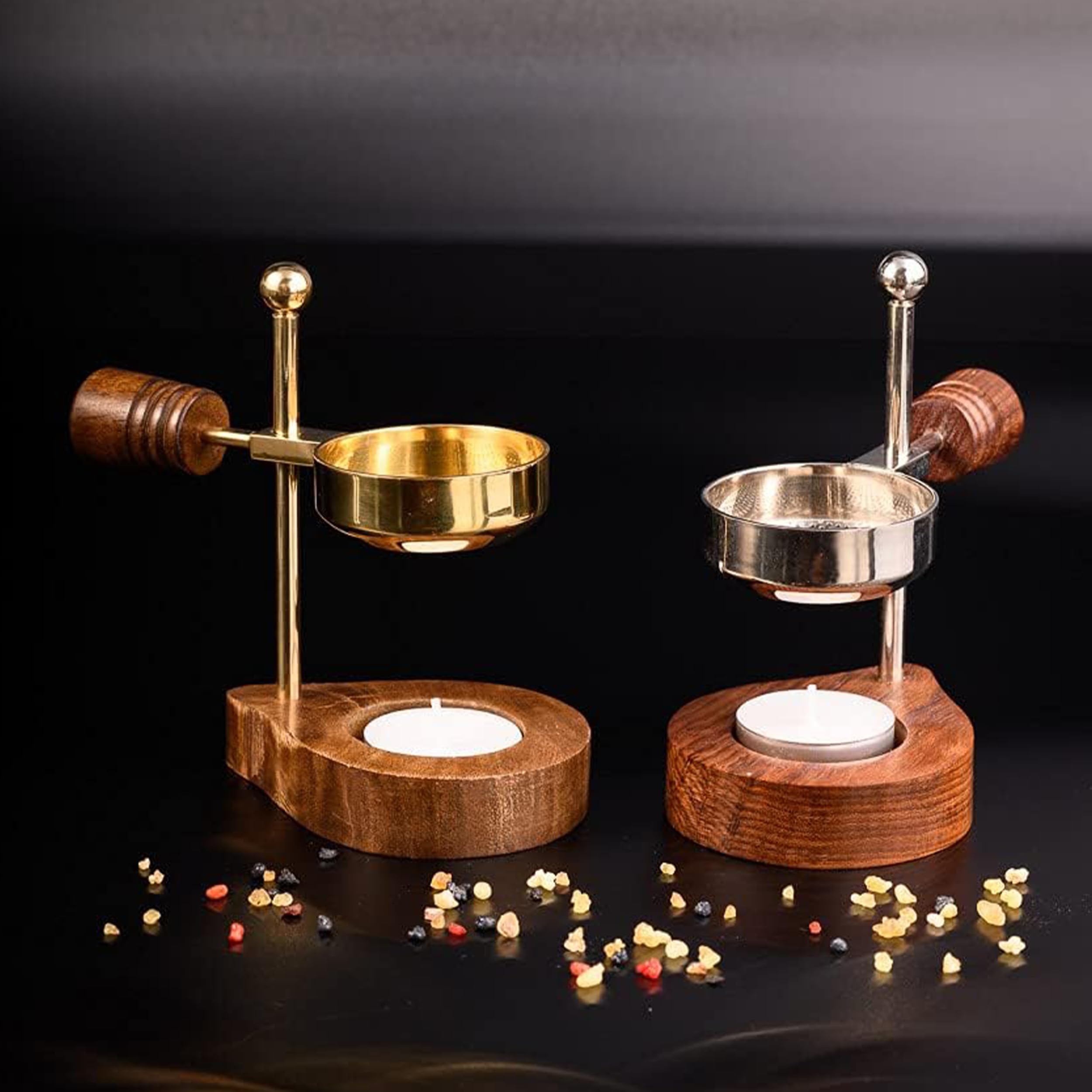 NKlaus Home Scents Räucherstövchen Messing Gold Holz 13 cm