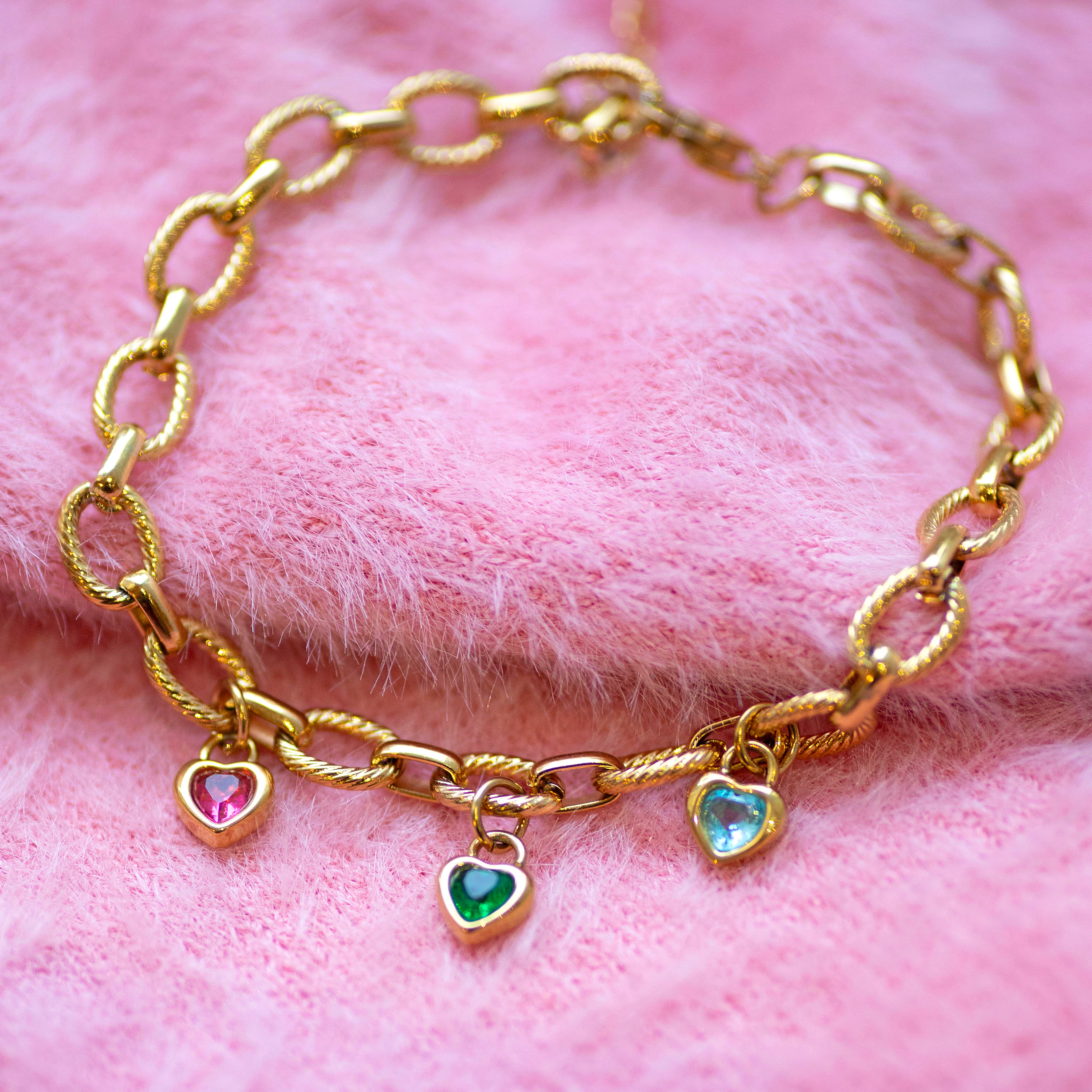 Joy by Corrine Smith Chunky Family Birthstone Armband Gold Herz