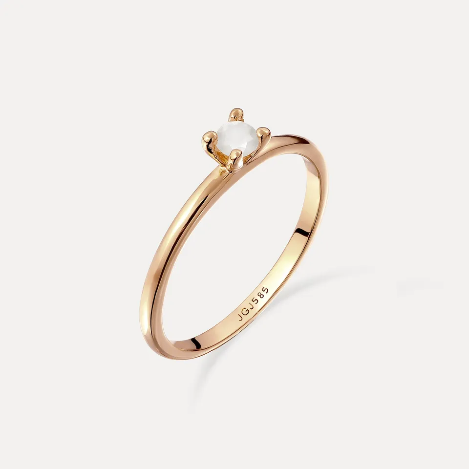 Stilnest Solitär Mondstein Ring 585 Gold Rund 54