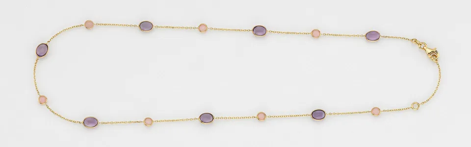 Eugen Rühle Collier Halskette 45cm 585 Gold Amethyst Rosaopal