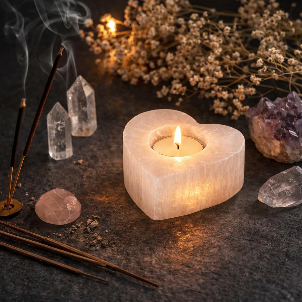 NKlaus Healing Crystals Selenit Teelichthalter Herz 8,5cm