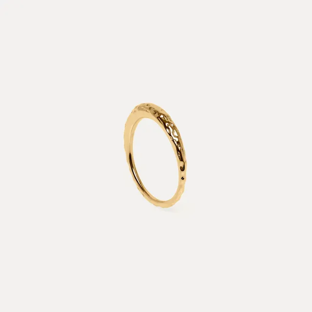 Stilnest Hammered Thin Bombé Ring 585 Gold Gehämmert