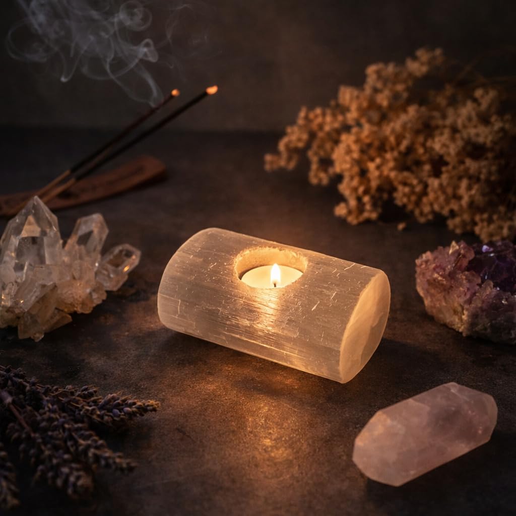 NKlaus Healing Crystals Selenit Teelichthalter 12x8cm Stein
