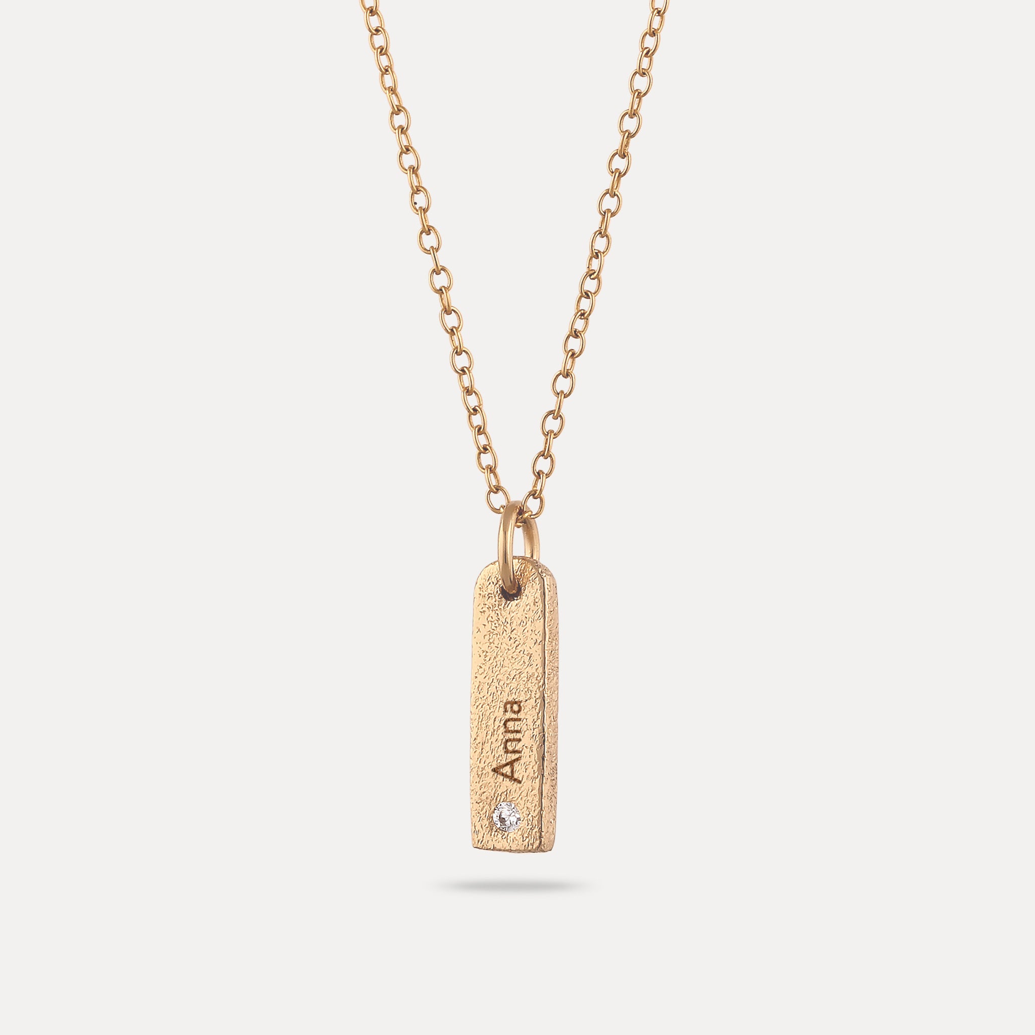 Stilnest Engravable Bar Anhänger 585 Gold Weißer Saphir
