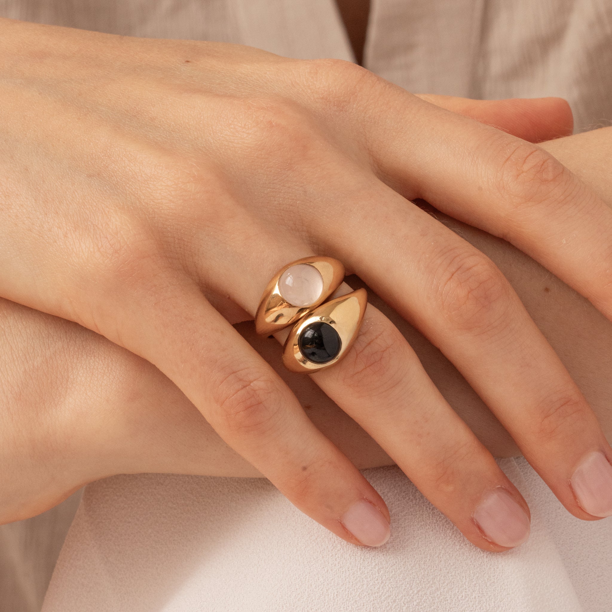 Stilnest Eden Pea Rosenquarz Ring Gold Vermeil 52