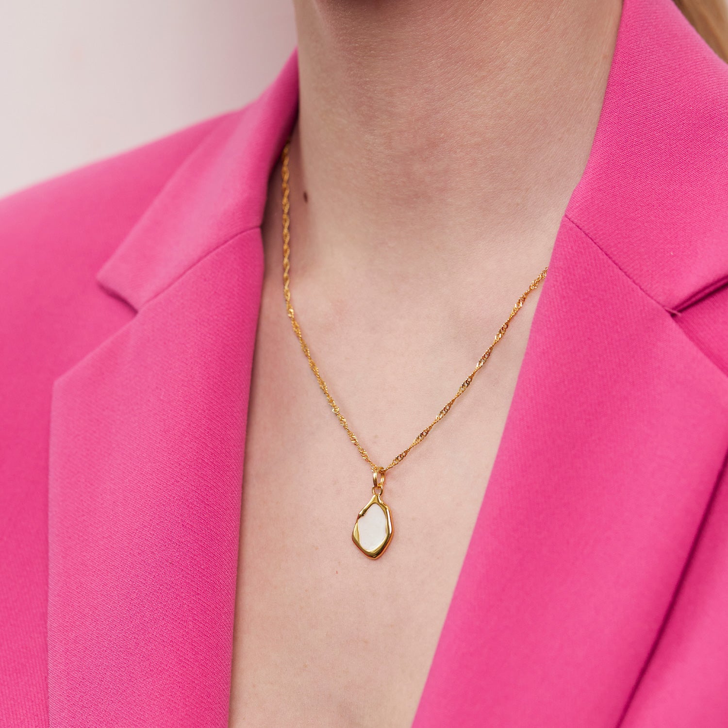 Stilnest Oyster Kette Perlenweiß Halskette 24k Gold Vermeil 45cm