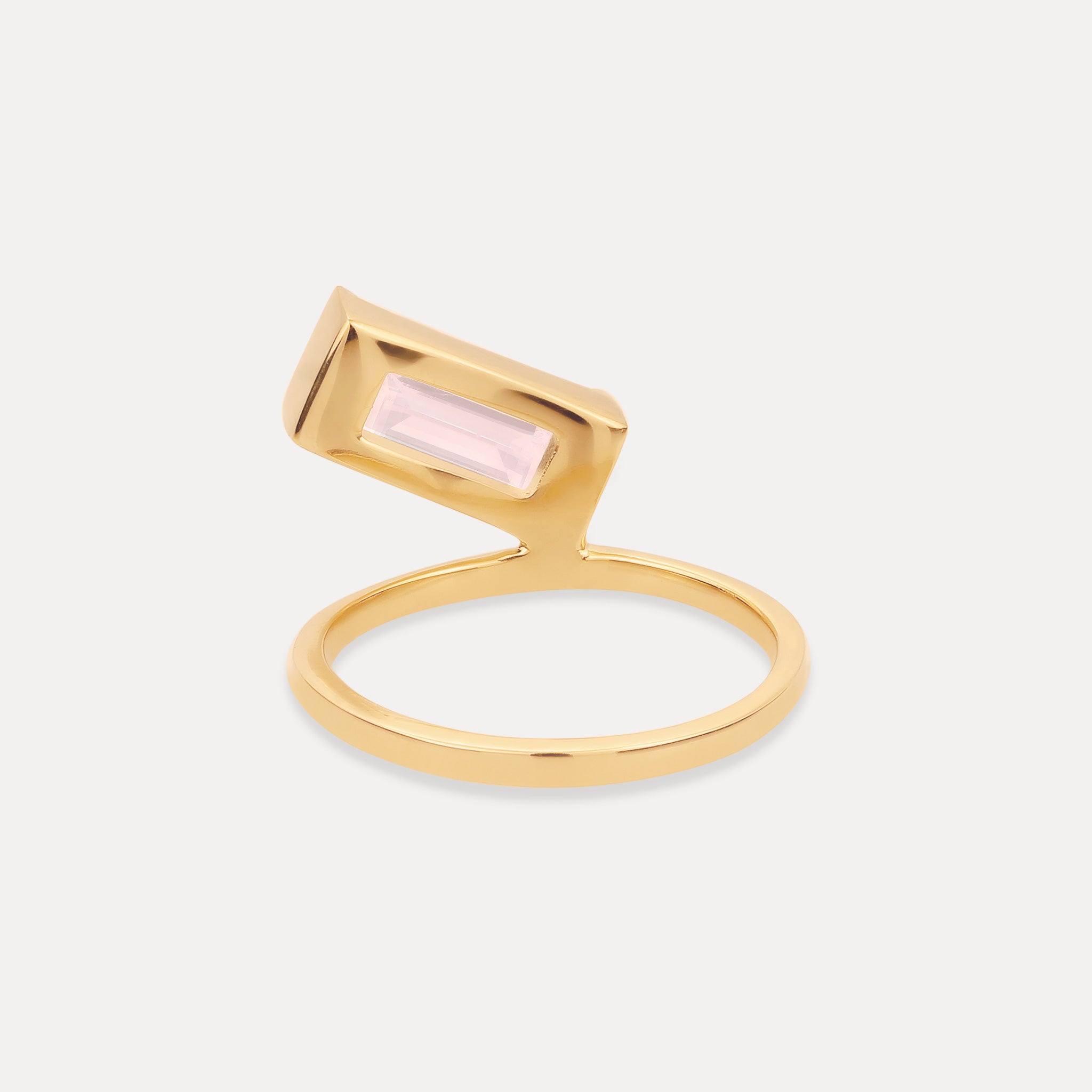 Stilnest Balance Baguette Ring Rosenquarz Gold Gr.56