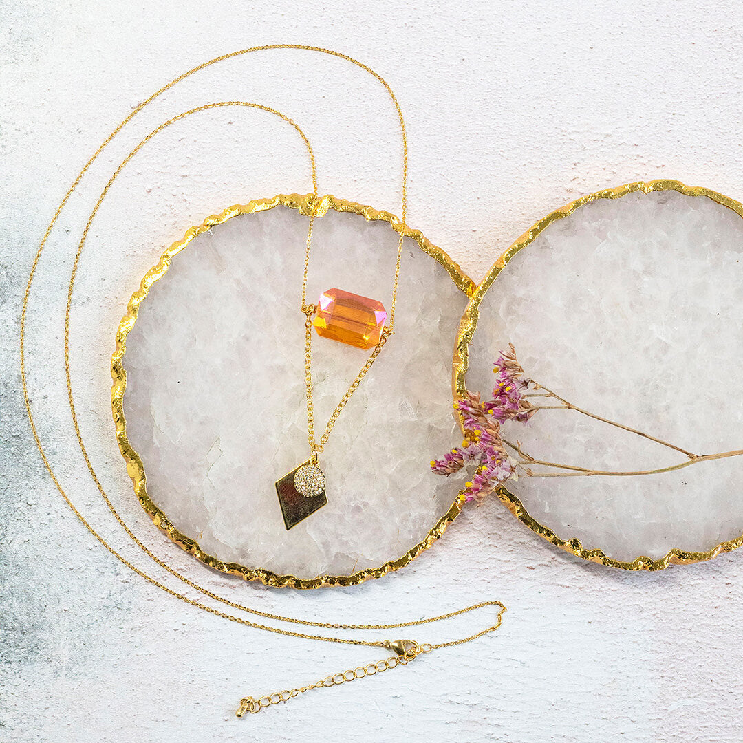 Joy Apollo Long Length Halskette Gold Orange Kristall