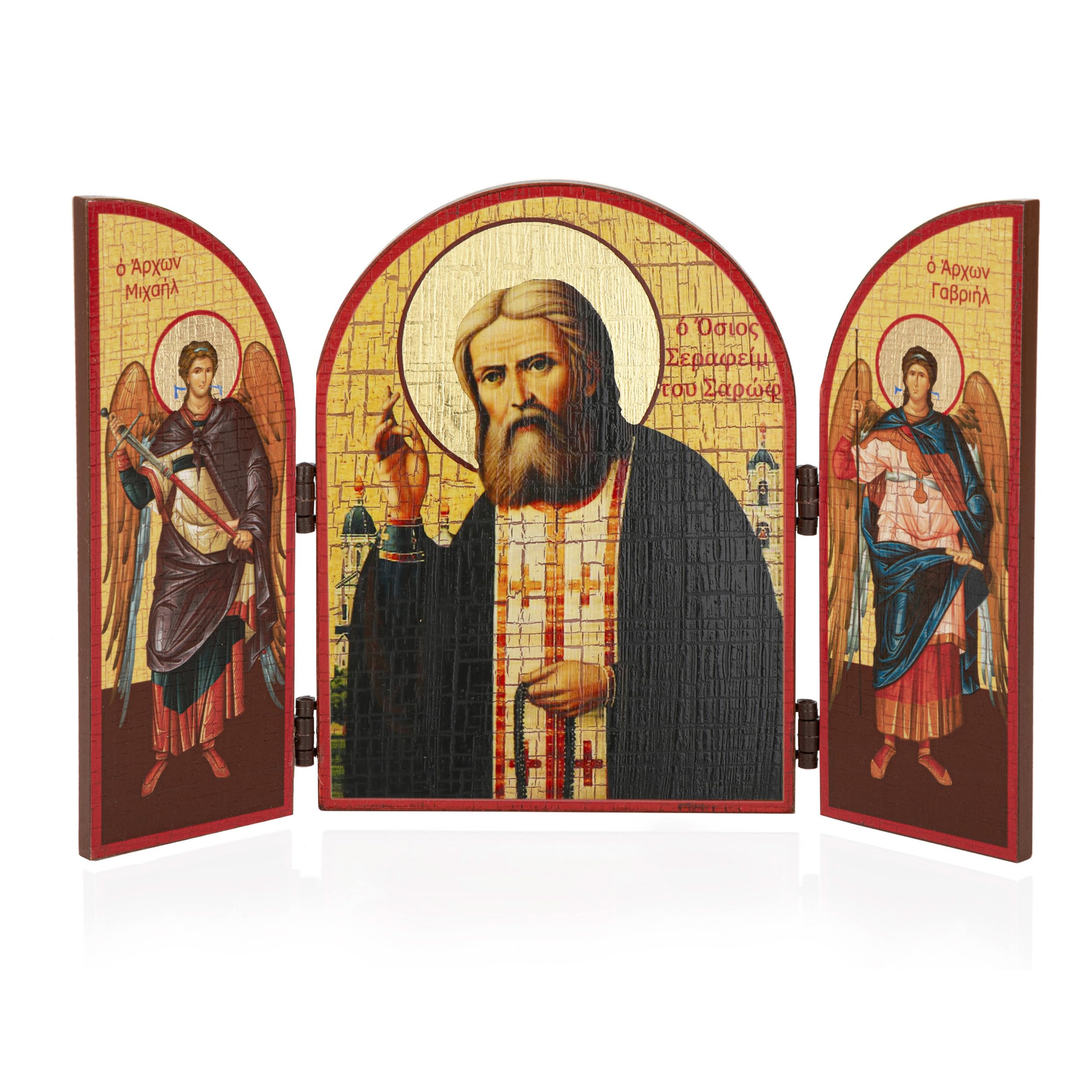 NKlaus Religious Icons Seraphim von Sarow Triptychon Ikone 25x16cm Holz