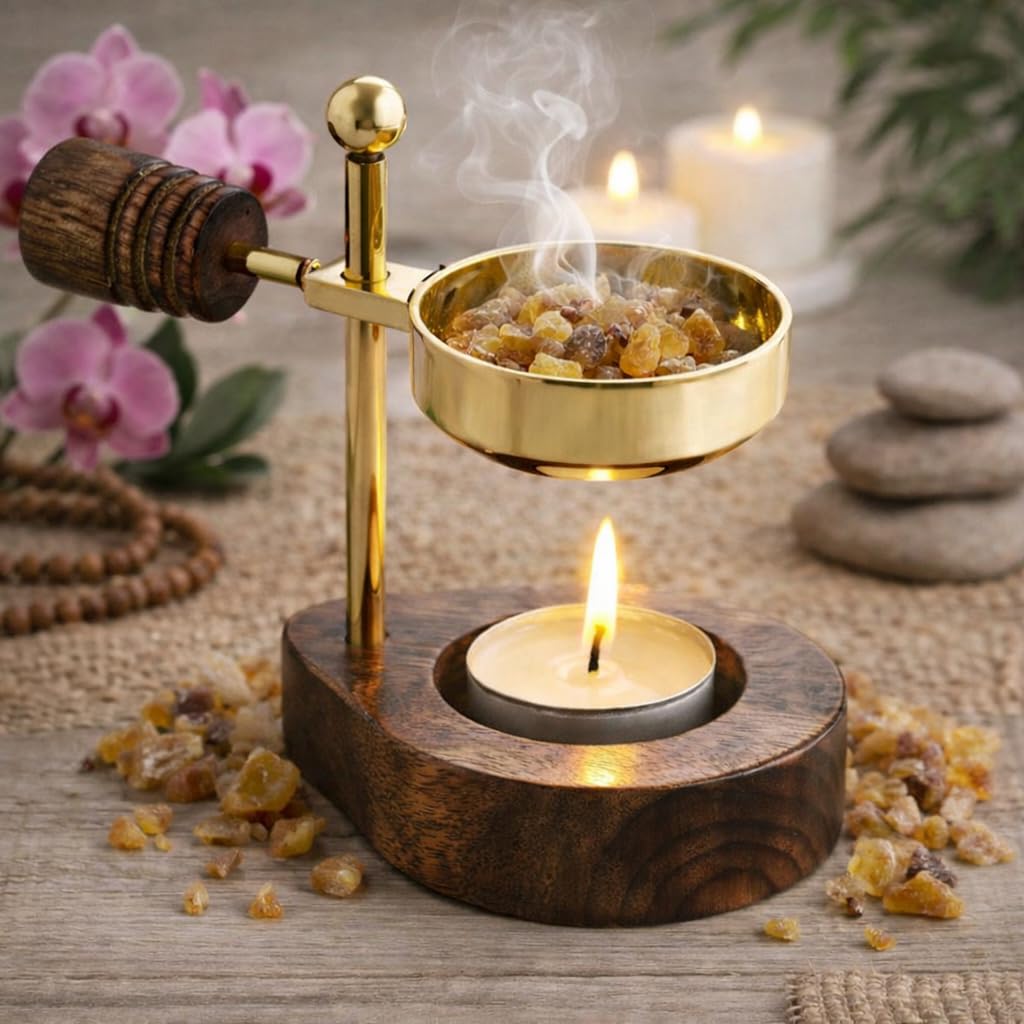 NKlaus Home Scents Räucherstövchen Messing Gold Holz 13 cm