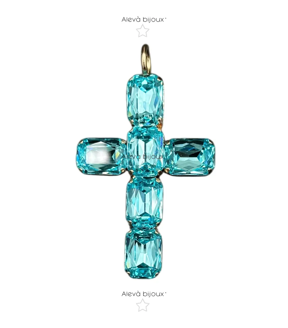 Alevá Bijoux Princess Kreuz Anhänger Gold 7 cm Kristall