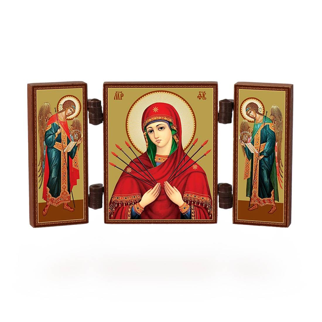 NKlaus Heiliger Georg Triptychon Ikone Holz 9,5cm Drachentöter