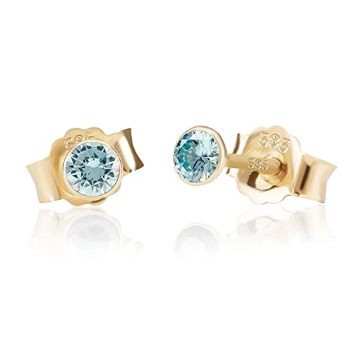 NKlaus Jewellery Ohrstecker 585 Gelbgold Zirkon Aquamarin 3 mm