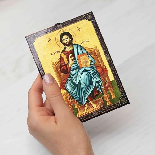 NKlaus Religious Icons Christus auf Dem Thron Ikone Holz 9,7cm