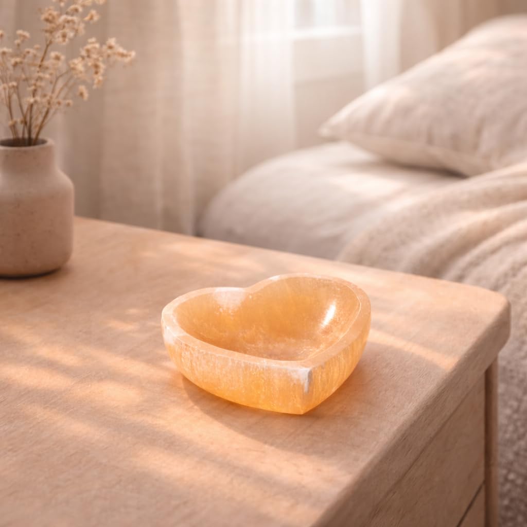 NKlaus Healing Crystals Herz Selenit Schale 10,5cm Pfirsich