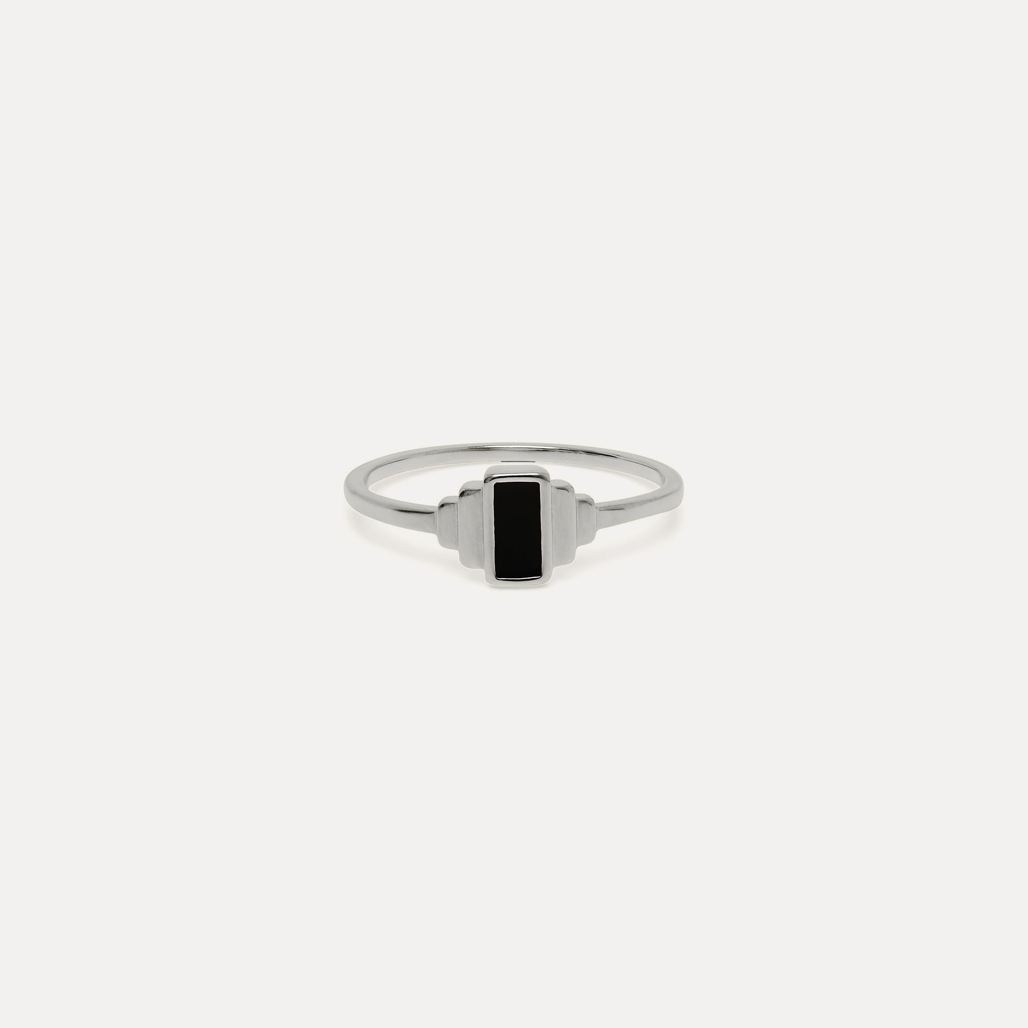 Stilnest Schwarz Enamel Retro Ring Gold Gr 52