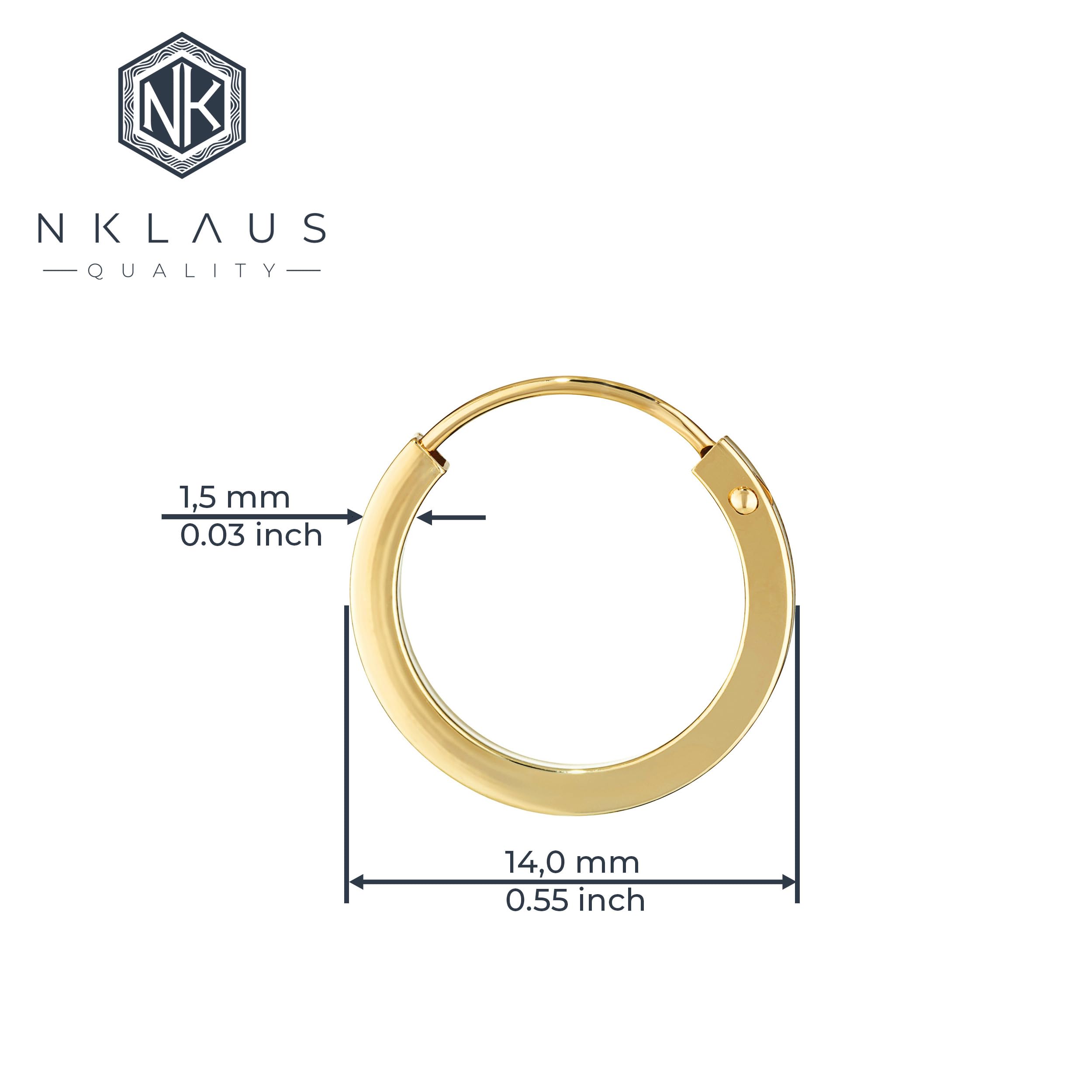 NKlaus JEWELLERY Paar Creolen 585 Gelbgold flach 14mm