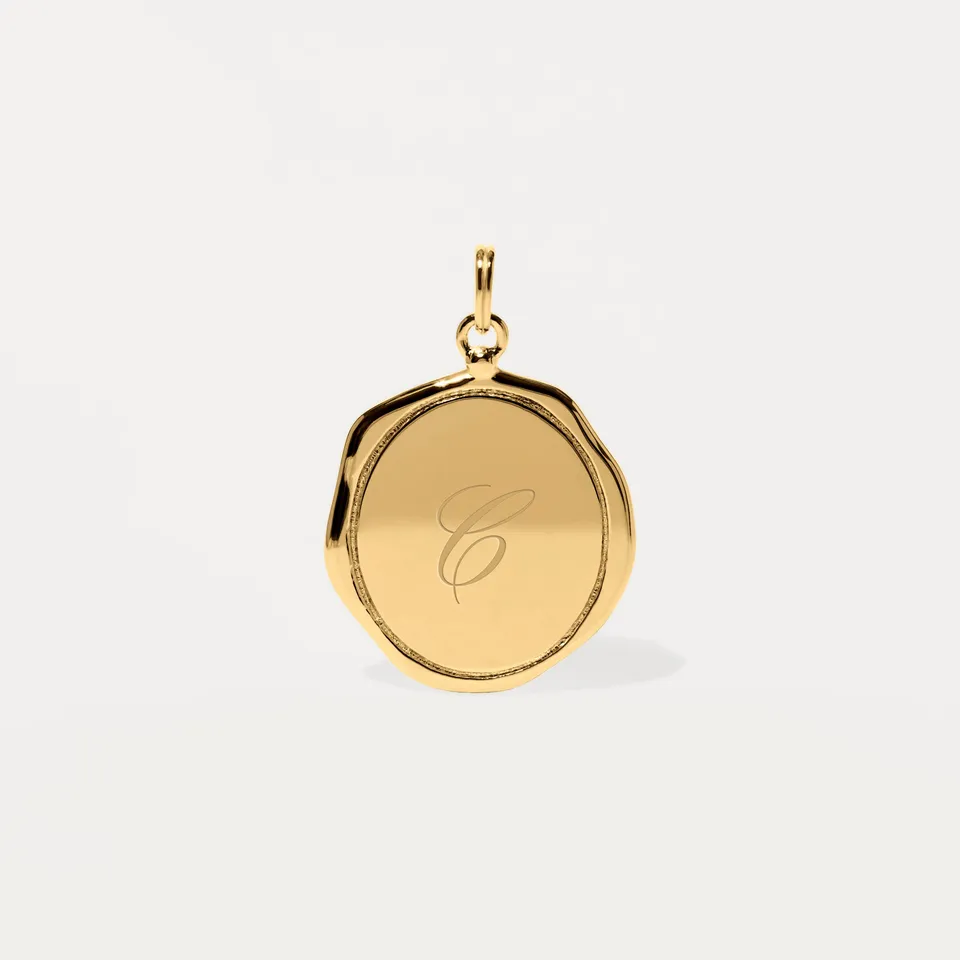 Stilnest Engravable Large Seal Anhänger 24k Gold Vermeil gravierbar
