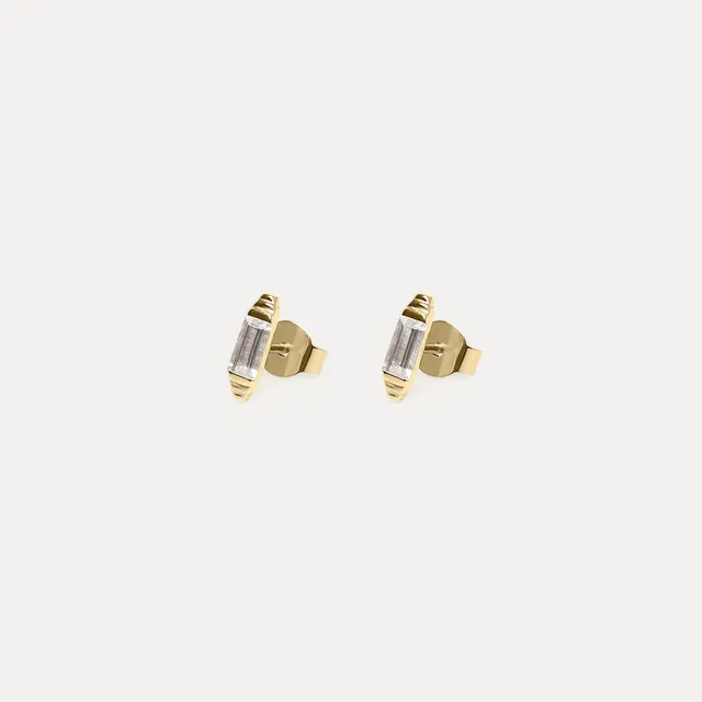 Stilnest Retro Ohrstecker 585 Gold weißer Beryll 14k