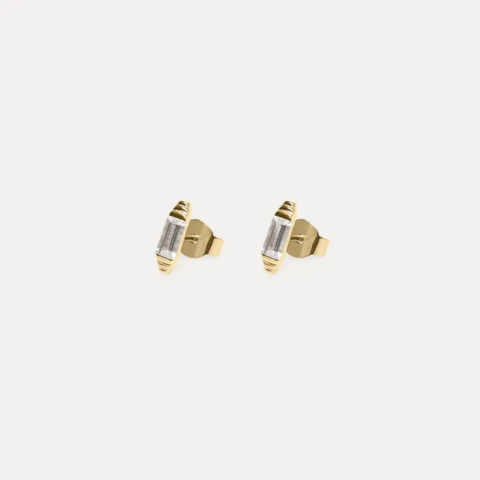 Stilnest Retro Ohrstecker 585 Gold weißer Beryll 14k