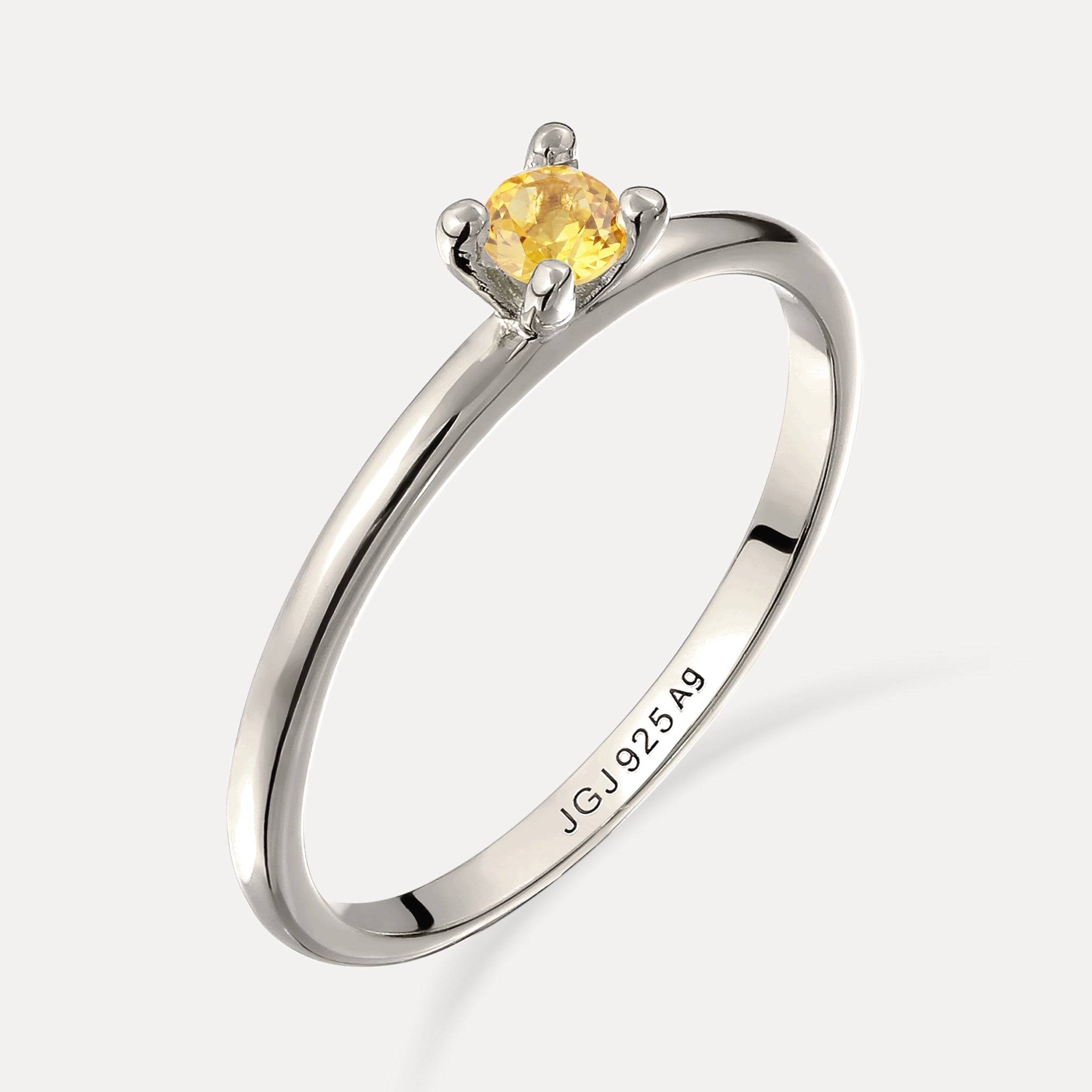 Stilnest Citrin Solitär Ring rund Gold Vermeil gelb