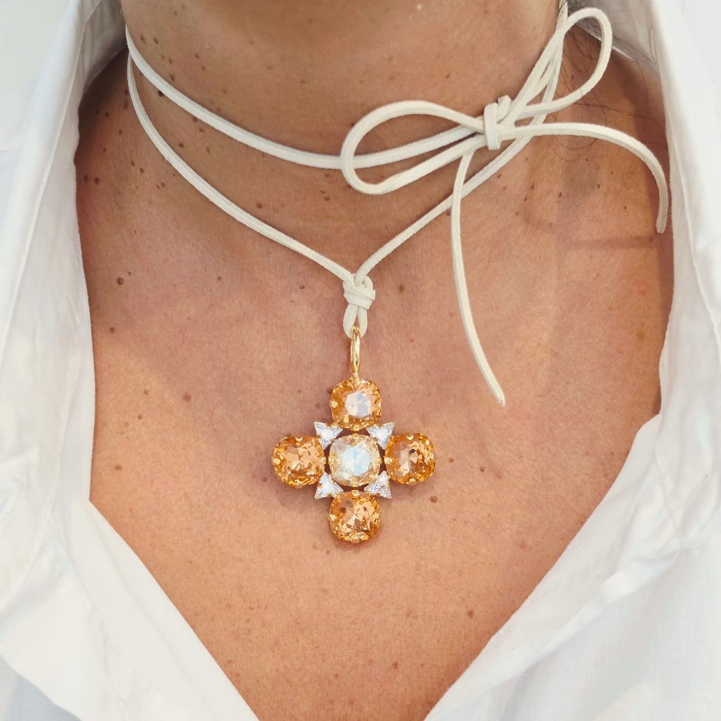 Alevá Bijoux Flower Anhänger Gold 4 cm Kristall Zirkon