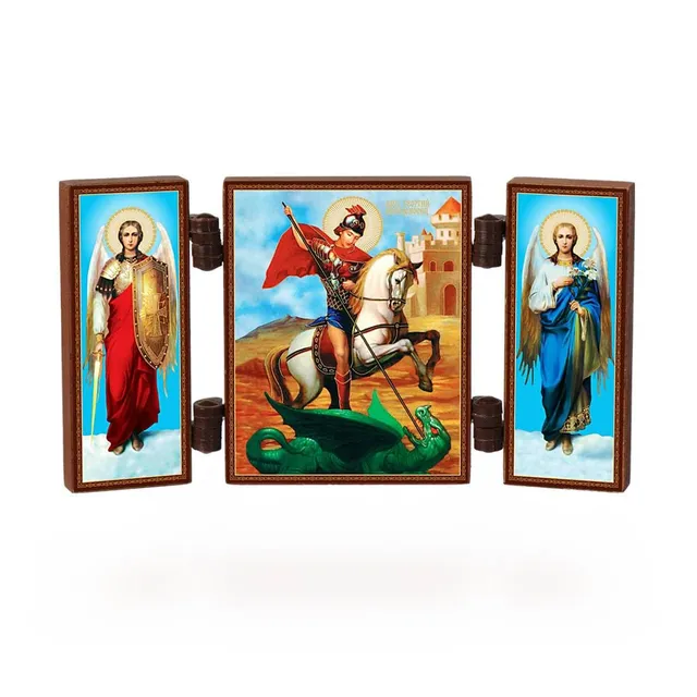 NKlaus Heiliger Georg Triptychon Ikone Holz 9,5cm Drachentöter