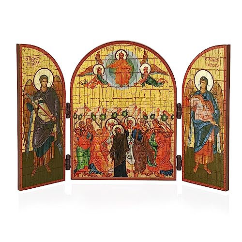 NKlaus Christi Himmelfahrt Triptychon Ikone Holz 25x16cm