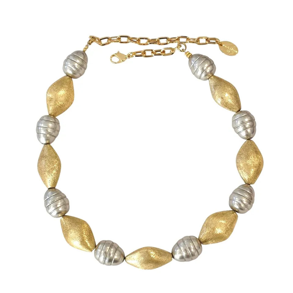 Alevá Bijoux Paola Perlen Halskette Silber Gold 38-44 cm