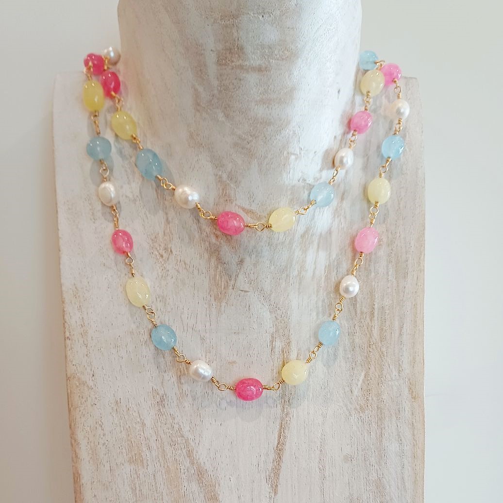 Alevá Bijoux Calliope Halskette Gold Quarz Perle 80 cm