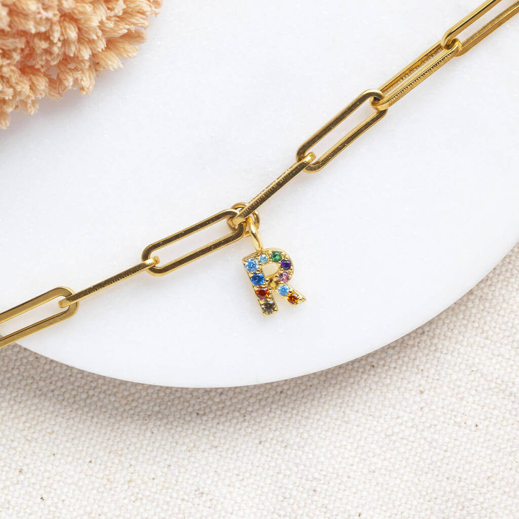 Joy by Corrine Smith Paperclip Armband Initiale Gold Zirkonia
