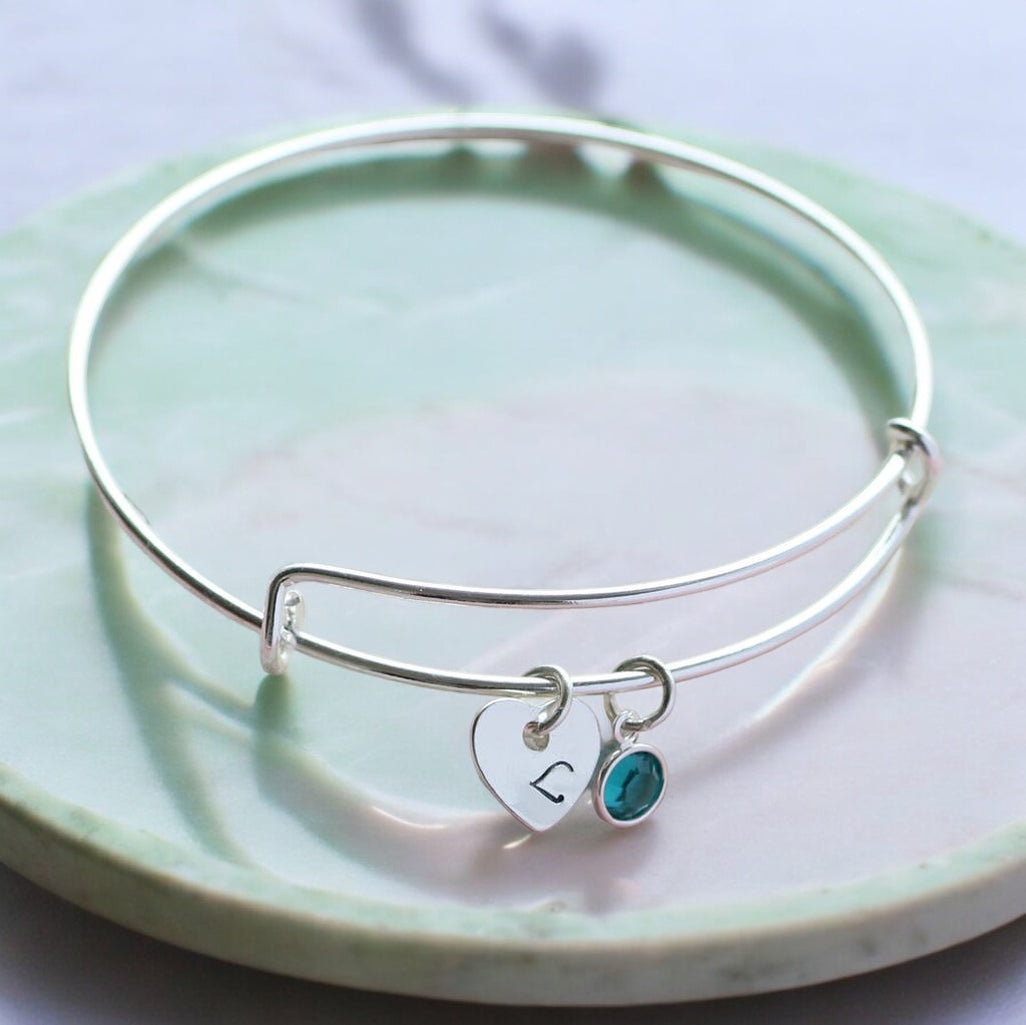 Joy by Corrine Smith Heart Birthstone Bangle Armreif Silber