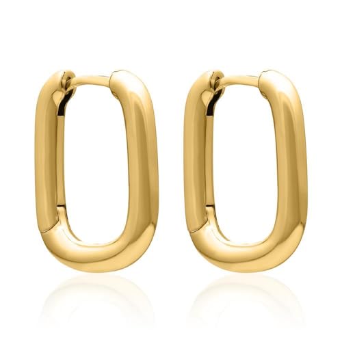JEWLIX Ohrstecker Creolen Eckig 925 Silber Gold Klapp Paar