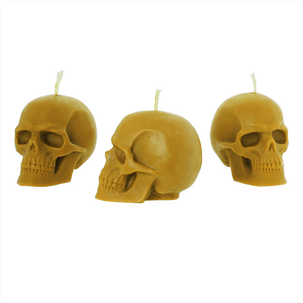 NKlaus Kerzenset Totenkopf Schwarz Bienenwachs 3 Stück