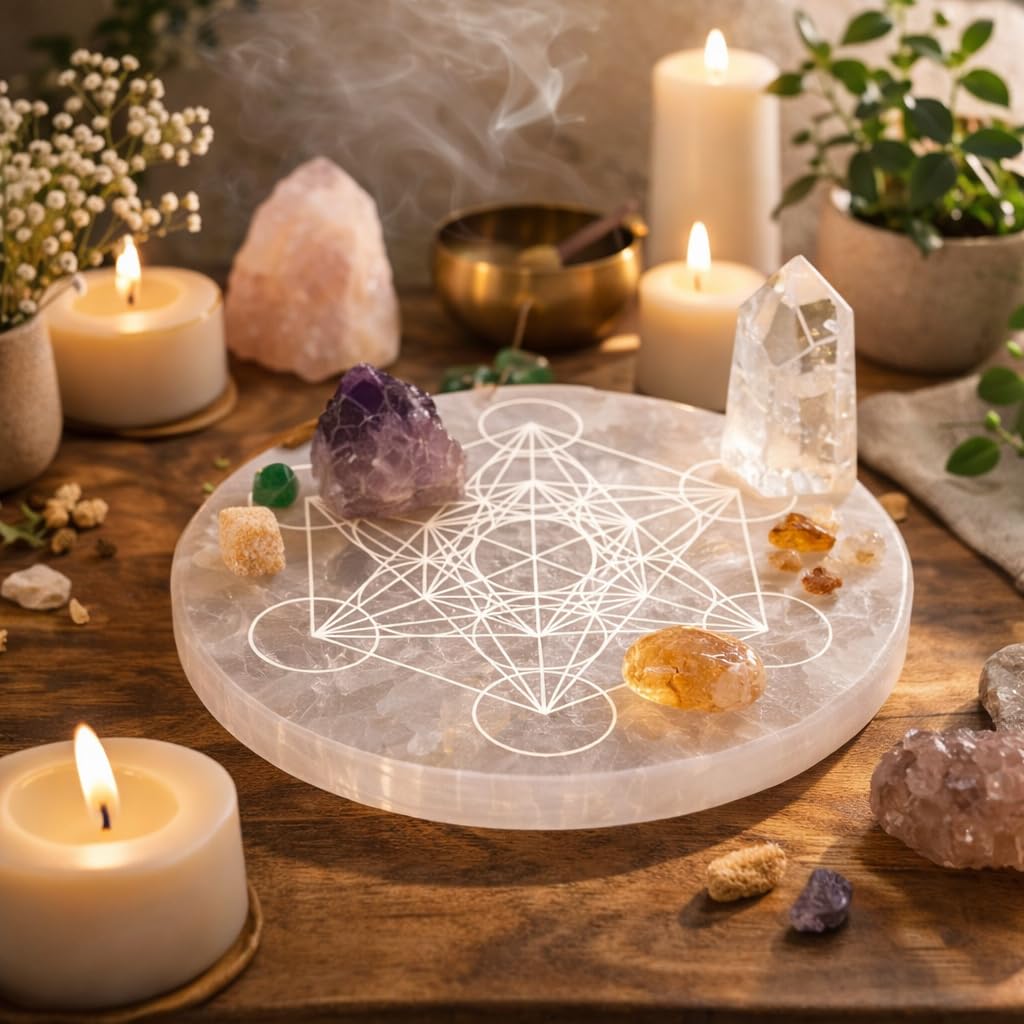 NKlaus Healing Crystals Selenit Ladeplatte Metatron 12cm