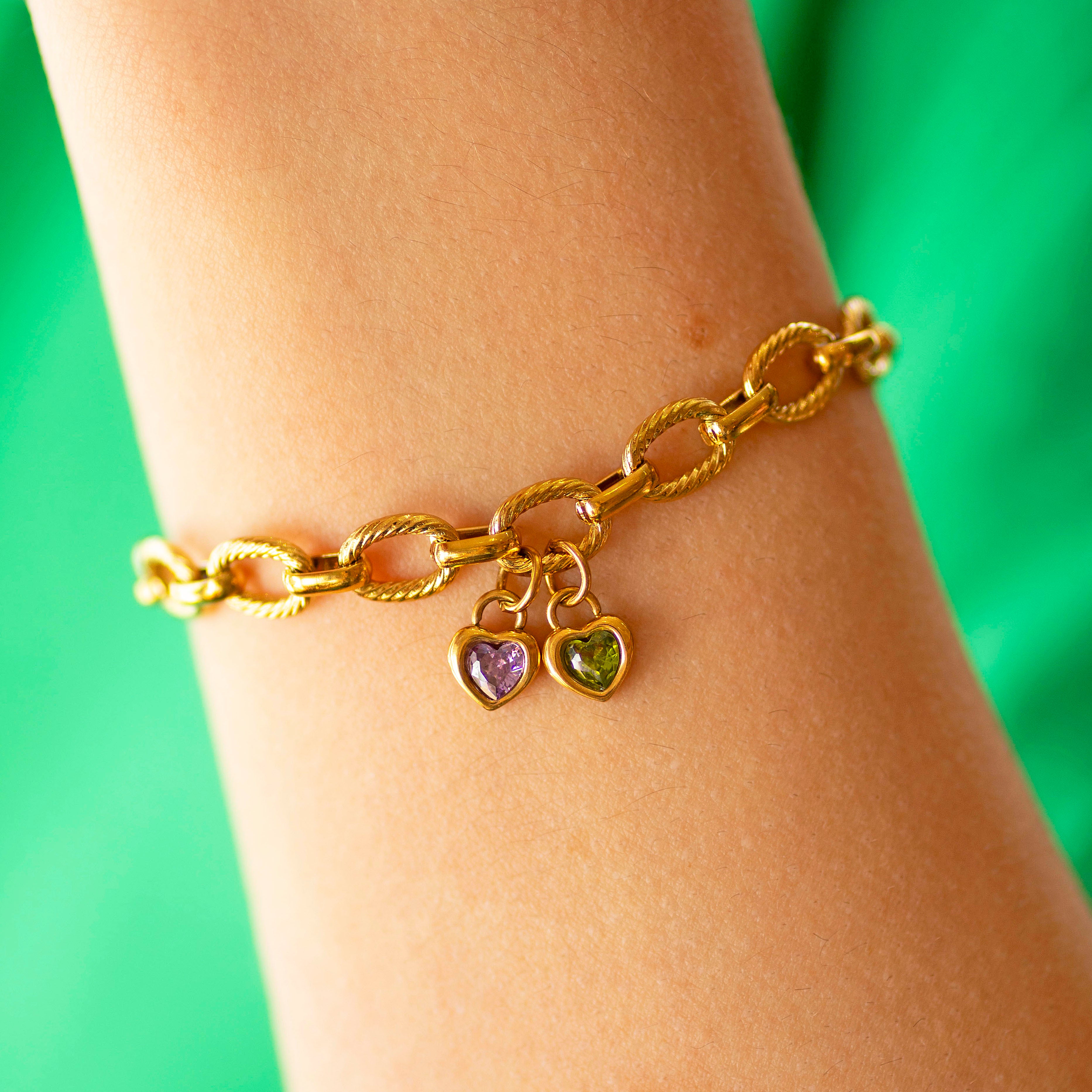 Joy by Corrine Smith Chunky Friendship Birthstone Heart Armband Gold