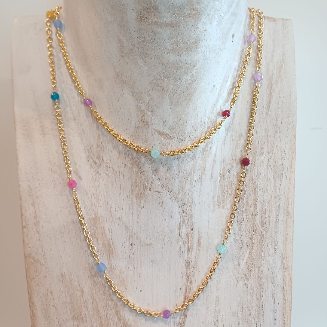 Alevá Bijoux Kelly Halskette Gold 82 cm bunte Jade