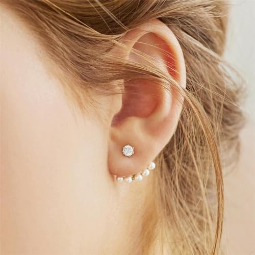 JEWLIX Ohrstecker Ear Jacket Silber Perle Zirkonia Gold