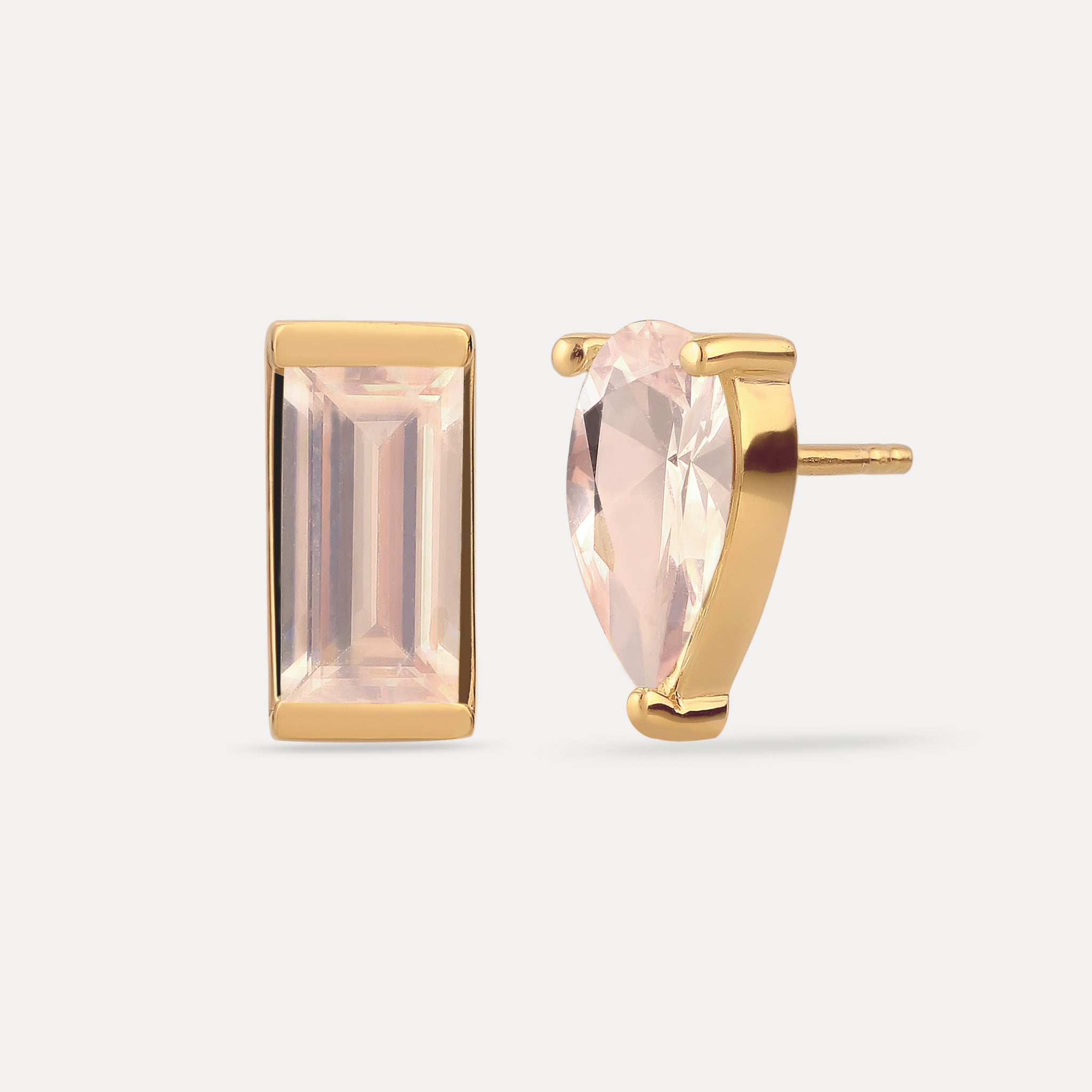 Stilnest Balance Ohrstecker Rosenquarz 24k Gold Vermeil