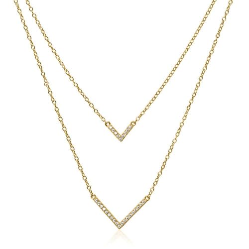 JEWLIX Kette V Halskette vergoldet 925er Silber Zirkonia